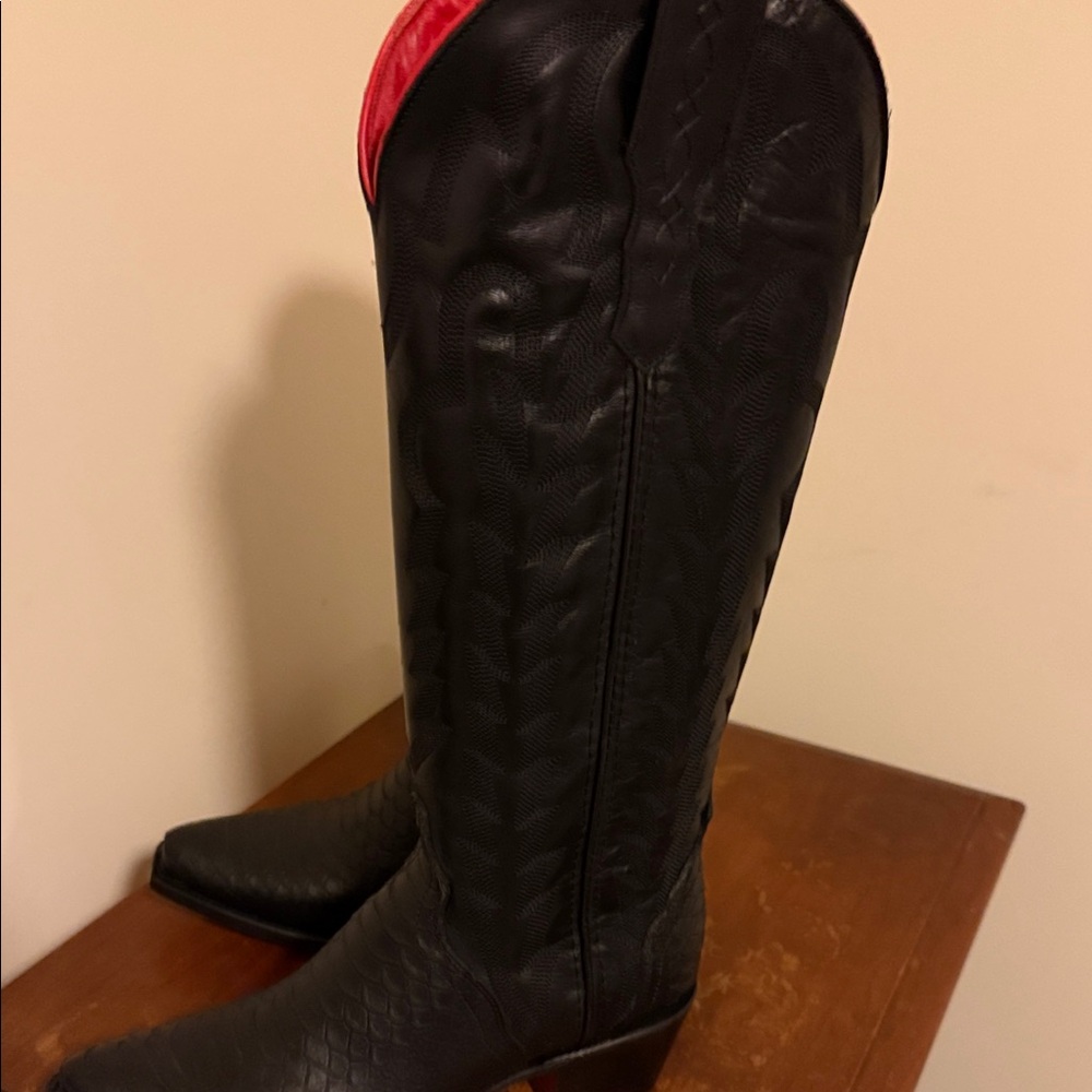 Black Cowboy Boots with Red Detail